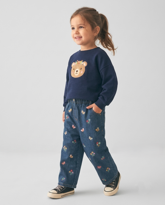 Embroidered Jeans Dark Blue