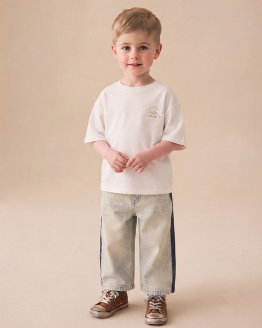 Ice Wash Jeans with Side Panel