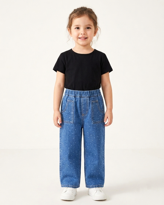 Printed Relaxed Fit Blue Jeans