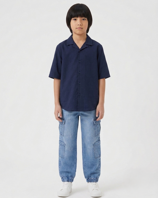 Boys Light Wash Cargo Jeans