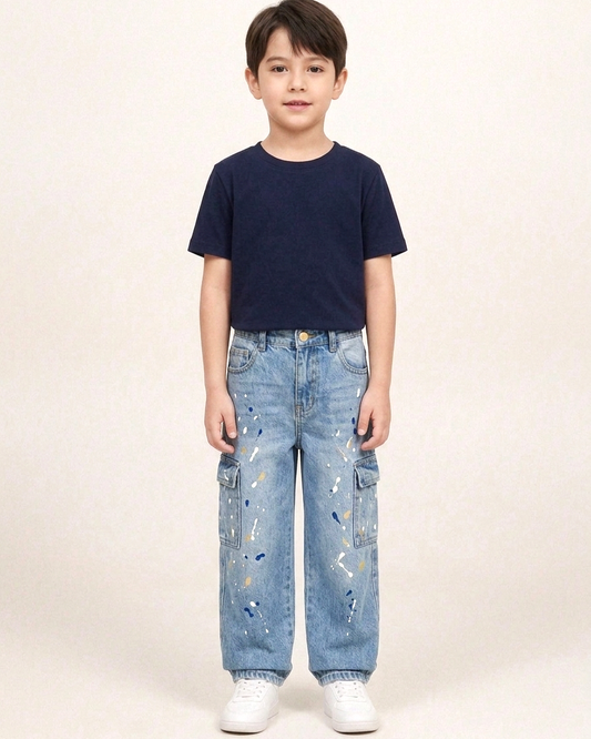 Light Wash Blue Printed Jeans