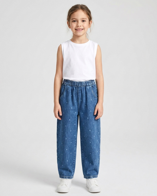 Medium Wash Pattern Print Jeans