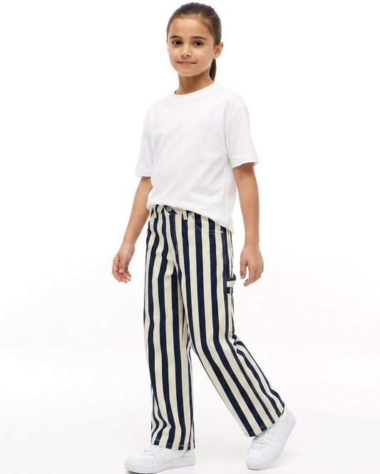 Navy White Striped Wide Leg Jeans