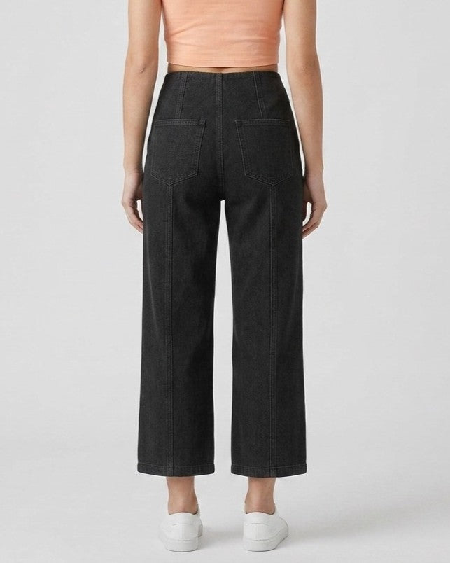 Black Cropped Zipper Jeans