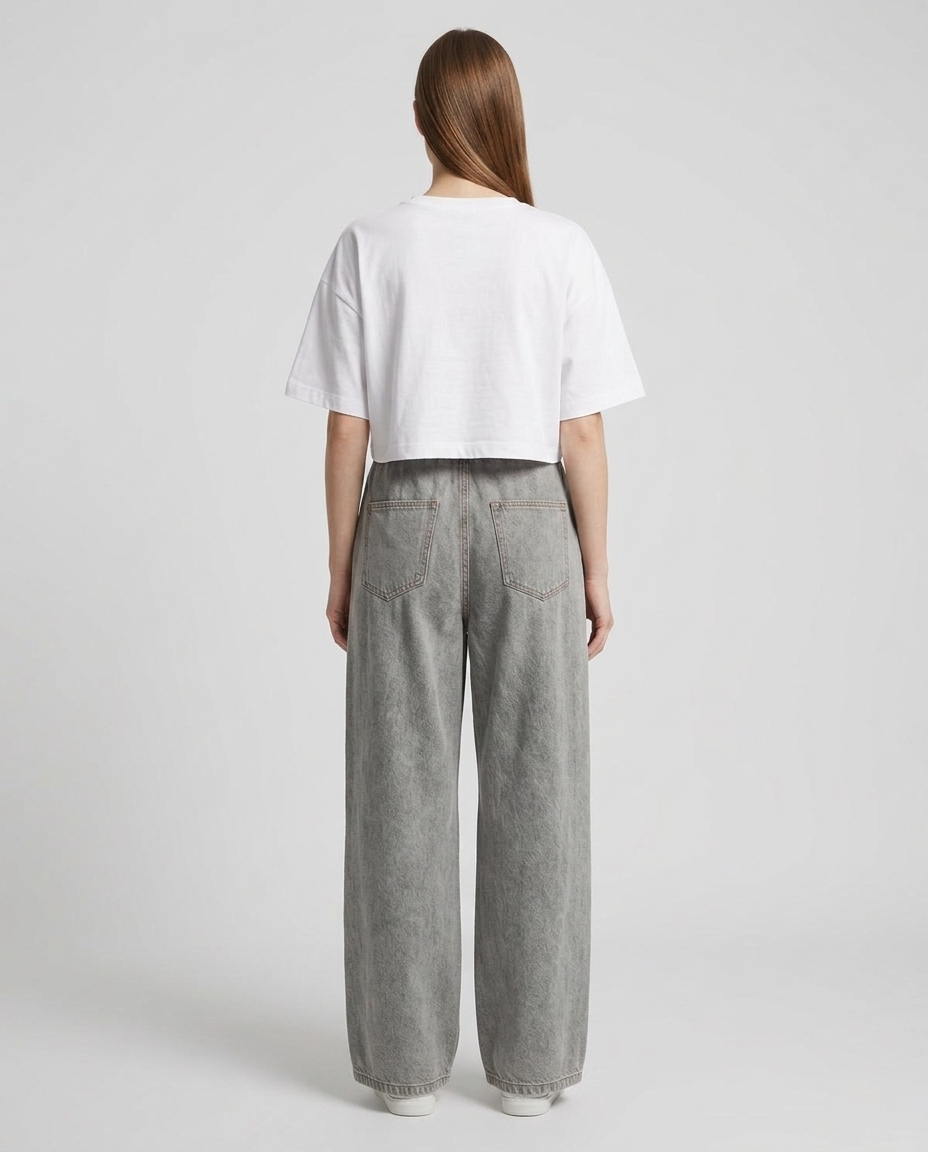 Acid Wash Denim Trouser With Waist-Cord