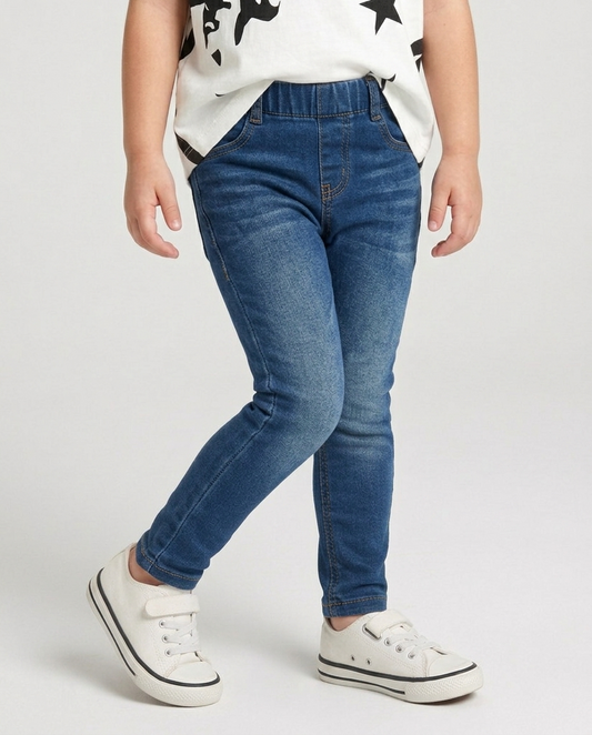Dark Blue Elastic Waist Skinny Jeans