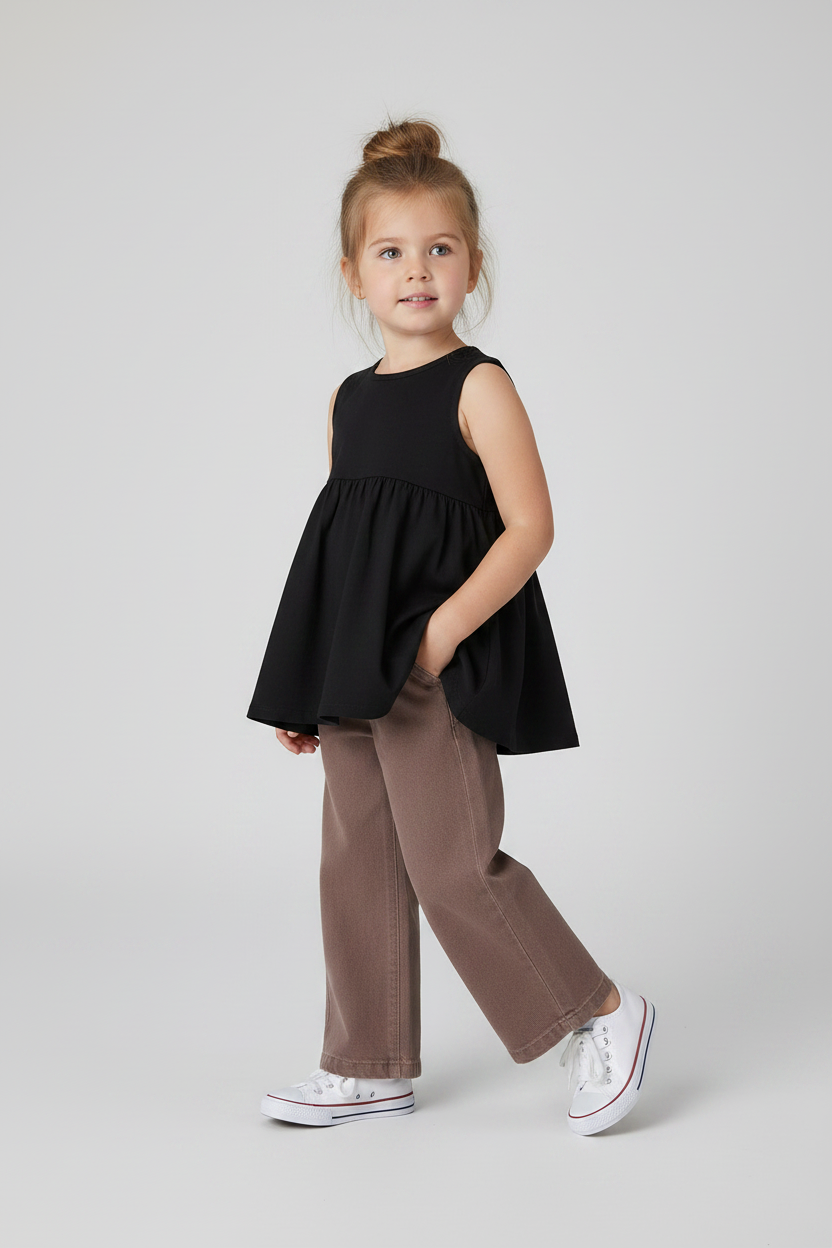 Brown Pleated Wide Leg Jeans