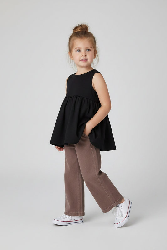 Brown Pleated Wide Leg Jeans