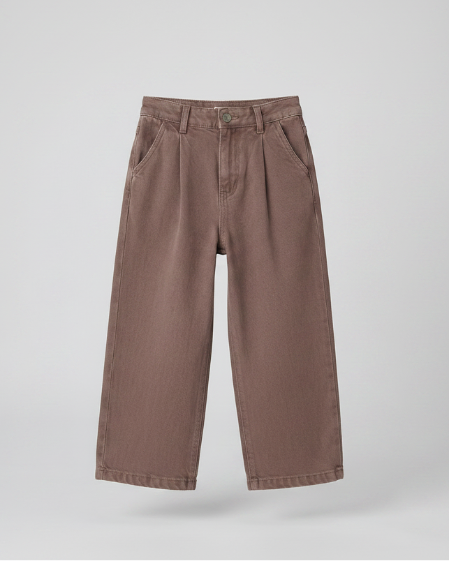 Brown Pleated Wide Leg Jeans