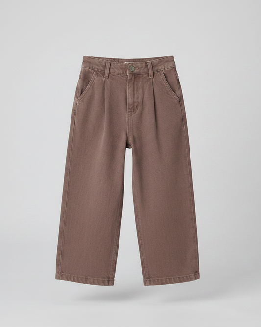 Brown Pleated Wide Leg Jeans