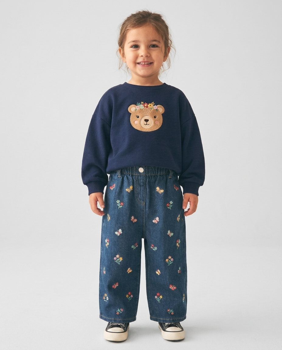 Embroidered Jeans Dark Blue