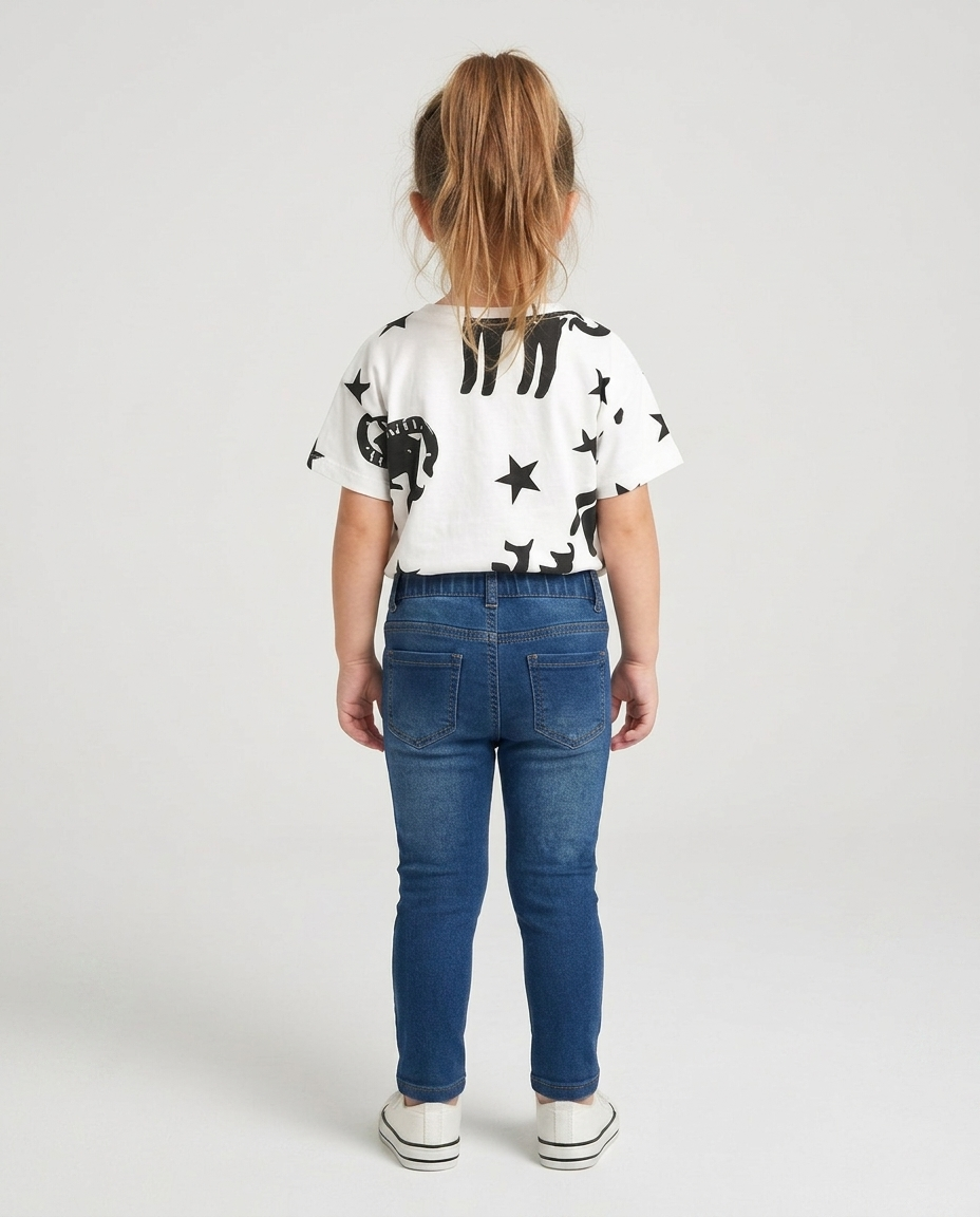 Dark Blue Elastic Waist Skinny Jeans