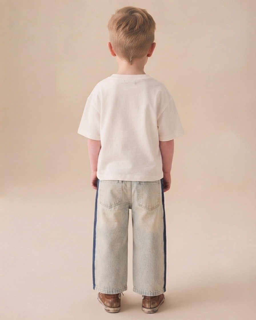 Ice Wash Jeans with Side Panel