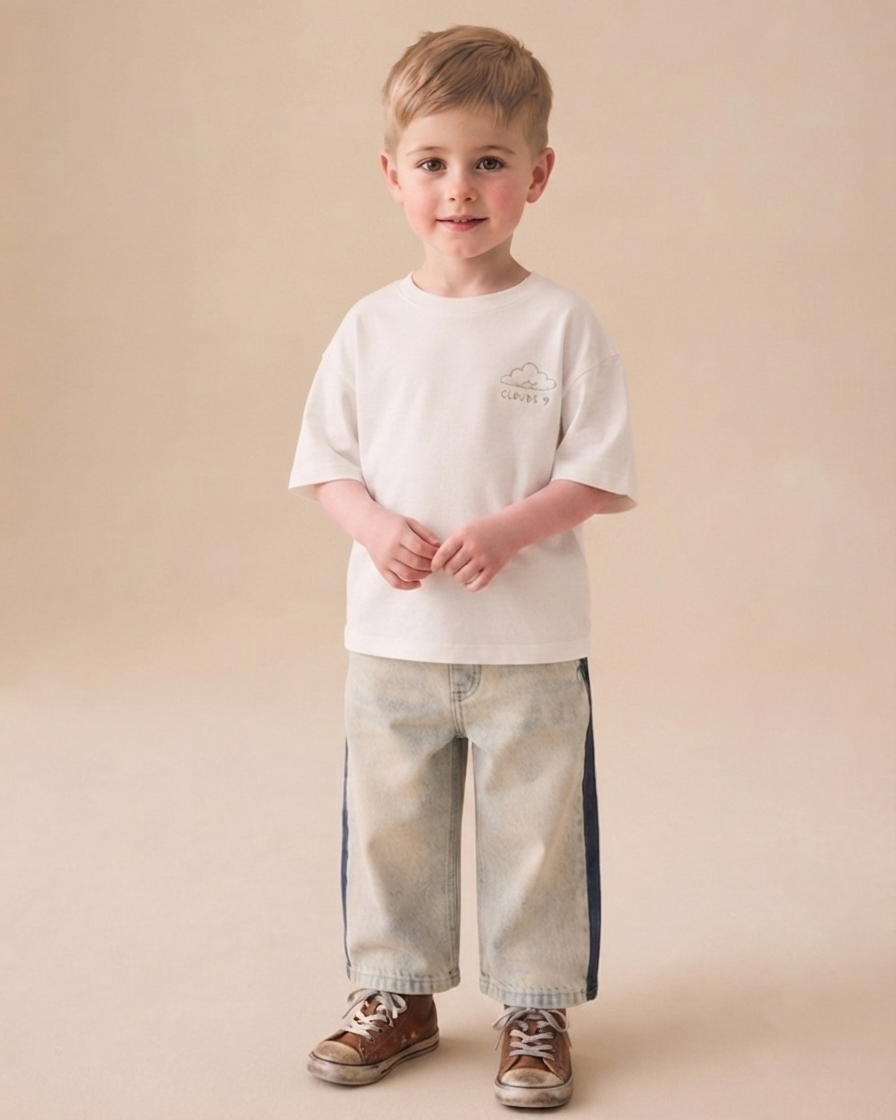 Ice Wash Jeans with Side Panel