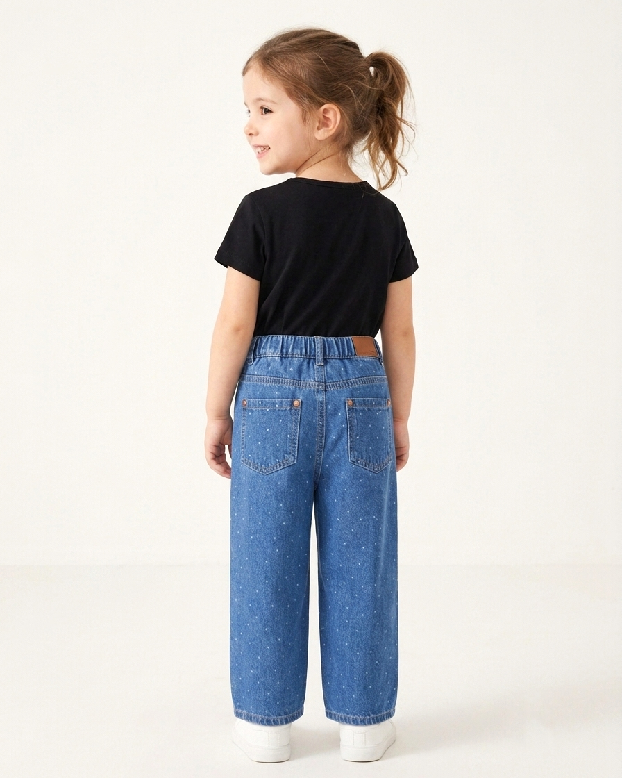 Printed Relaxed Fit Blue Jeans