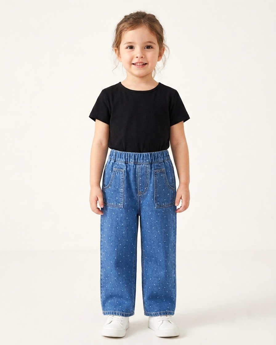 Printed Relaxed Fit Blue Jeans