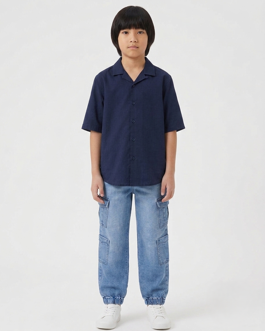 Boys Light Wash Cargo Jeans