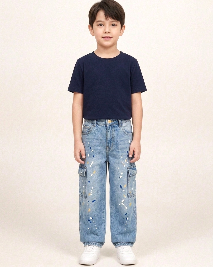 Light Wash Blue Printed Jeans