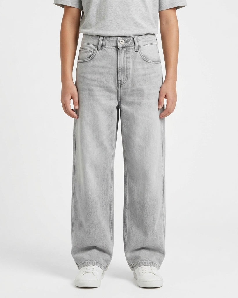 Boys Light Grey Baggy Jeans