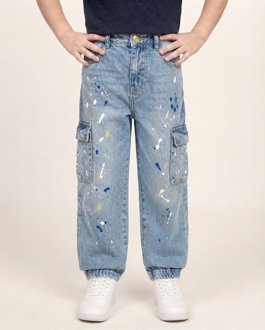 Light Wash Blue Printed Jeans