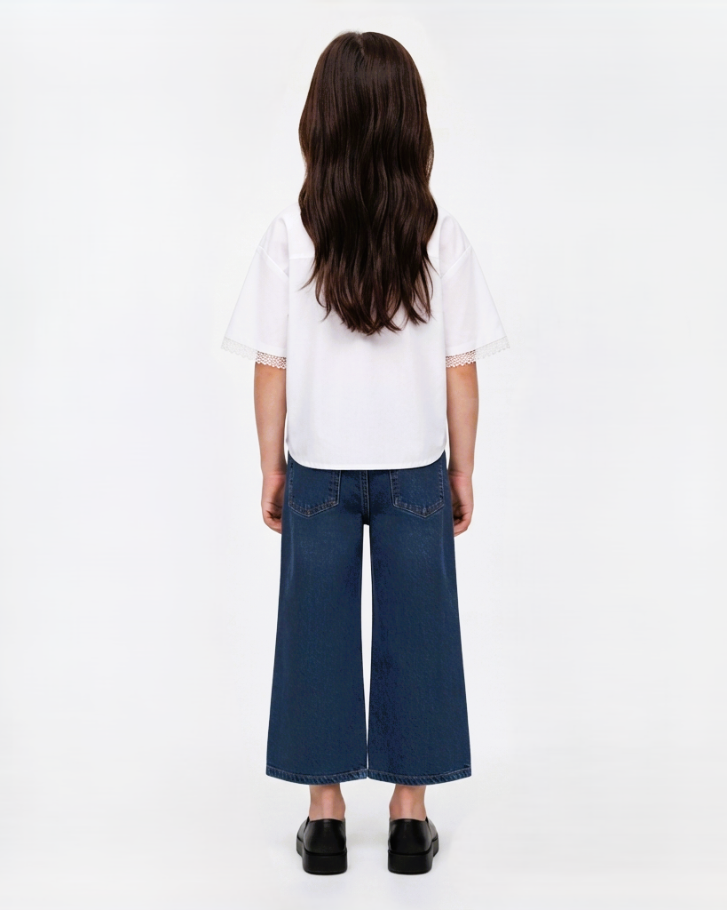 Dark Blue Wide-Leg Cropped Jeans