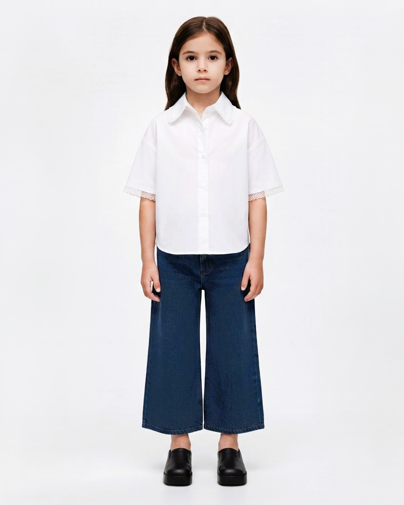 Dark Blue Wide-Leg Cropped Jeans