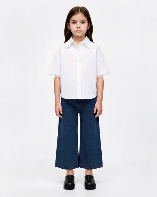 Dark Blue Wide-Leg Cropped Jeans