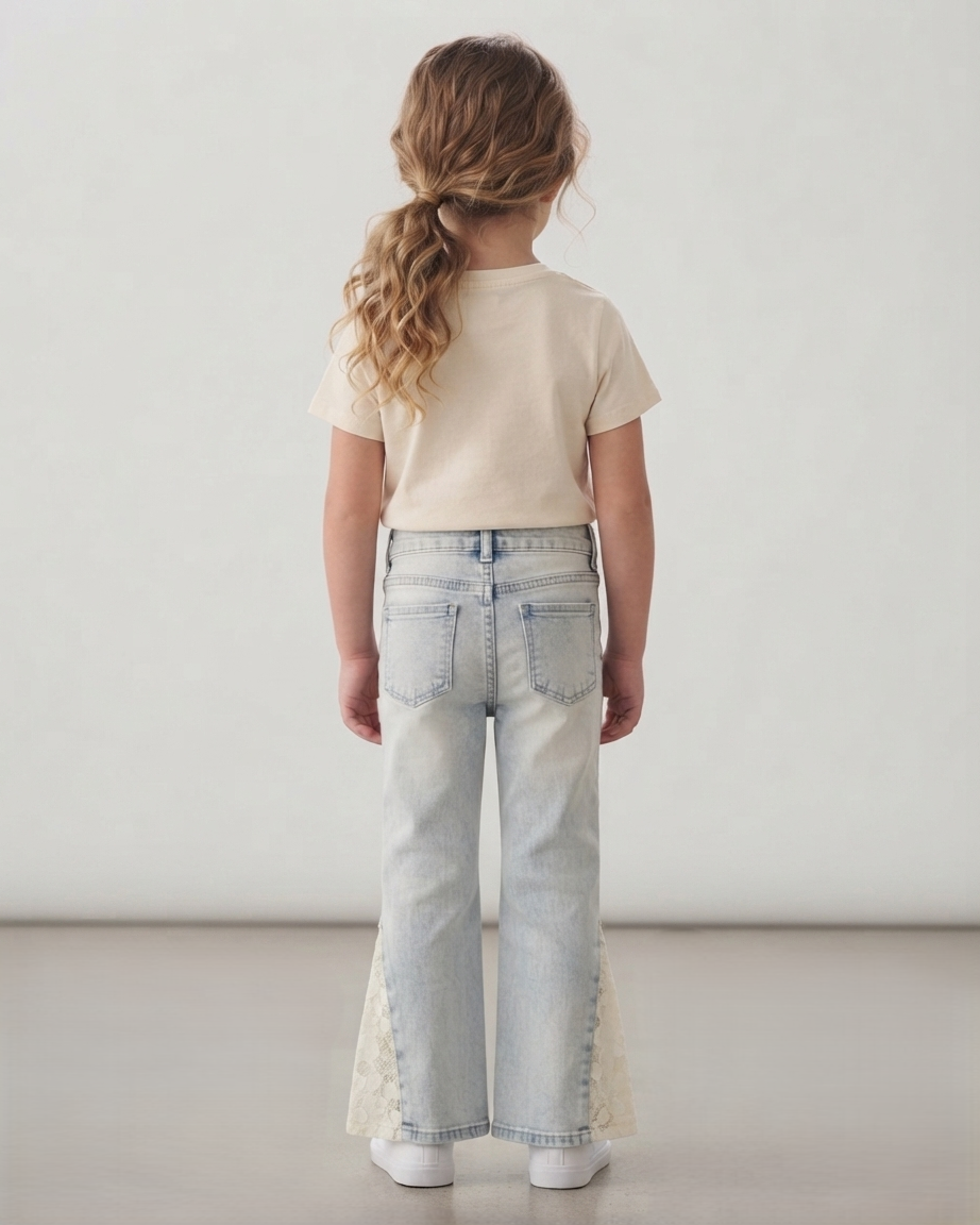 Light-wash Blue Flare Jeans with Lace