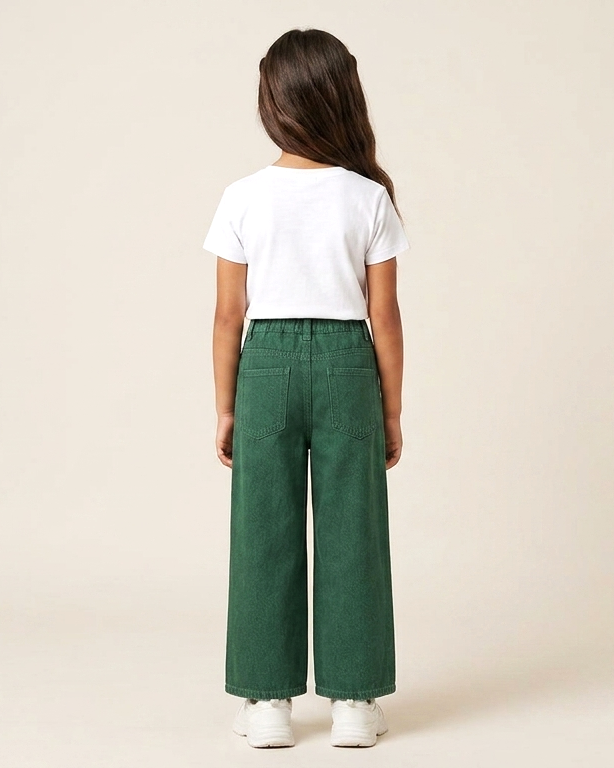 Elastic Waist Relaxed Straight Green Jeans