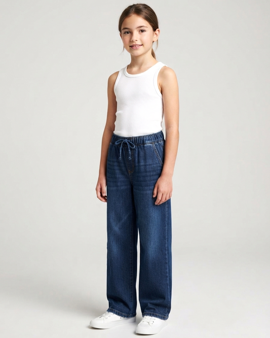 Wide Leg Jeans with Drawstring Elastic Waist