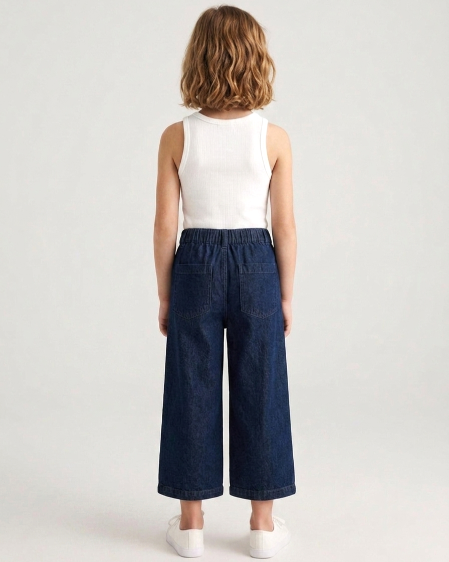 Dark Wash Drawstring Wide Leg Cropped Jeans