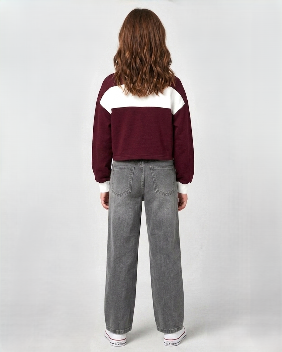 Grey Star-Embellished Straight Wide Leg Jeans