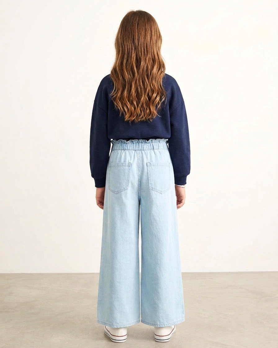 Light Wash Pleated Palazzo Denim