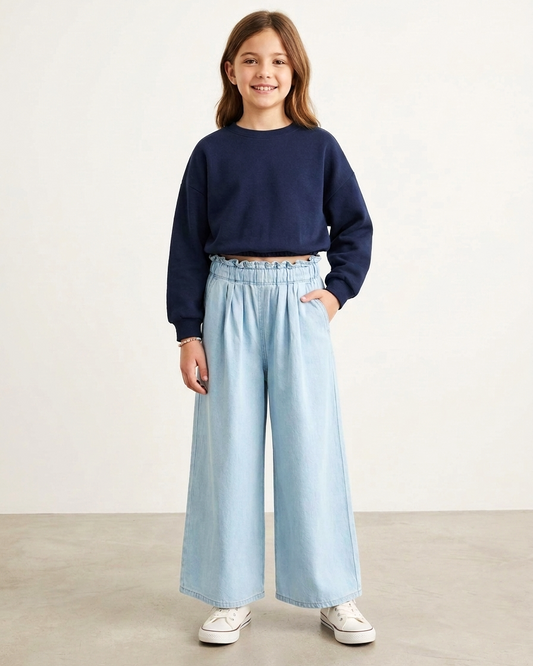Light Wash Pleated Palazzo Denim