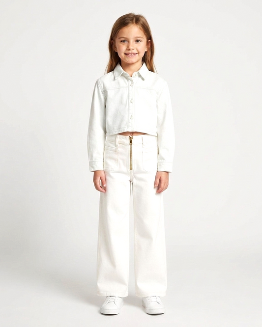Wide Leg Off-White Zip Jeans