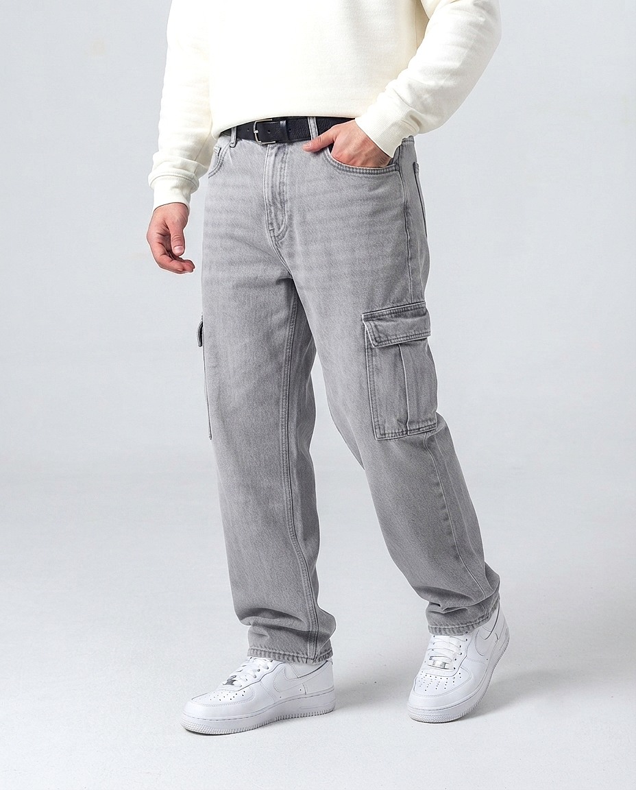 Light Grey Men's Cargo Jeans