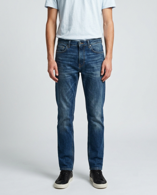 Men's Dark Blue Stone Washed Denim Pant