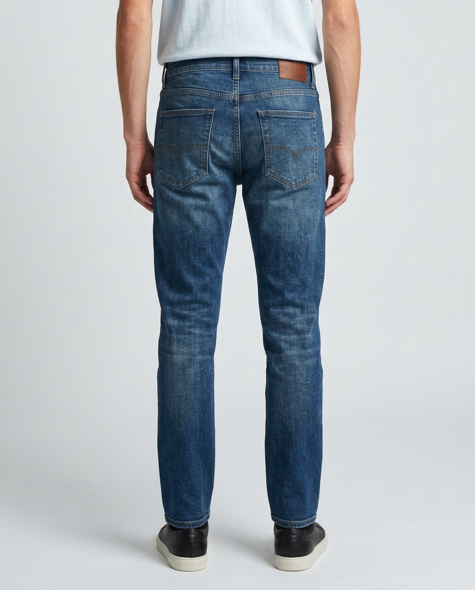 Men's Dark Blue Stone Washed Denim Pant