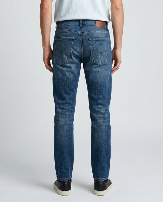 Men's Dark Blue Stone Washed Denim Pant