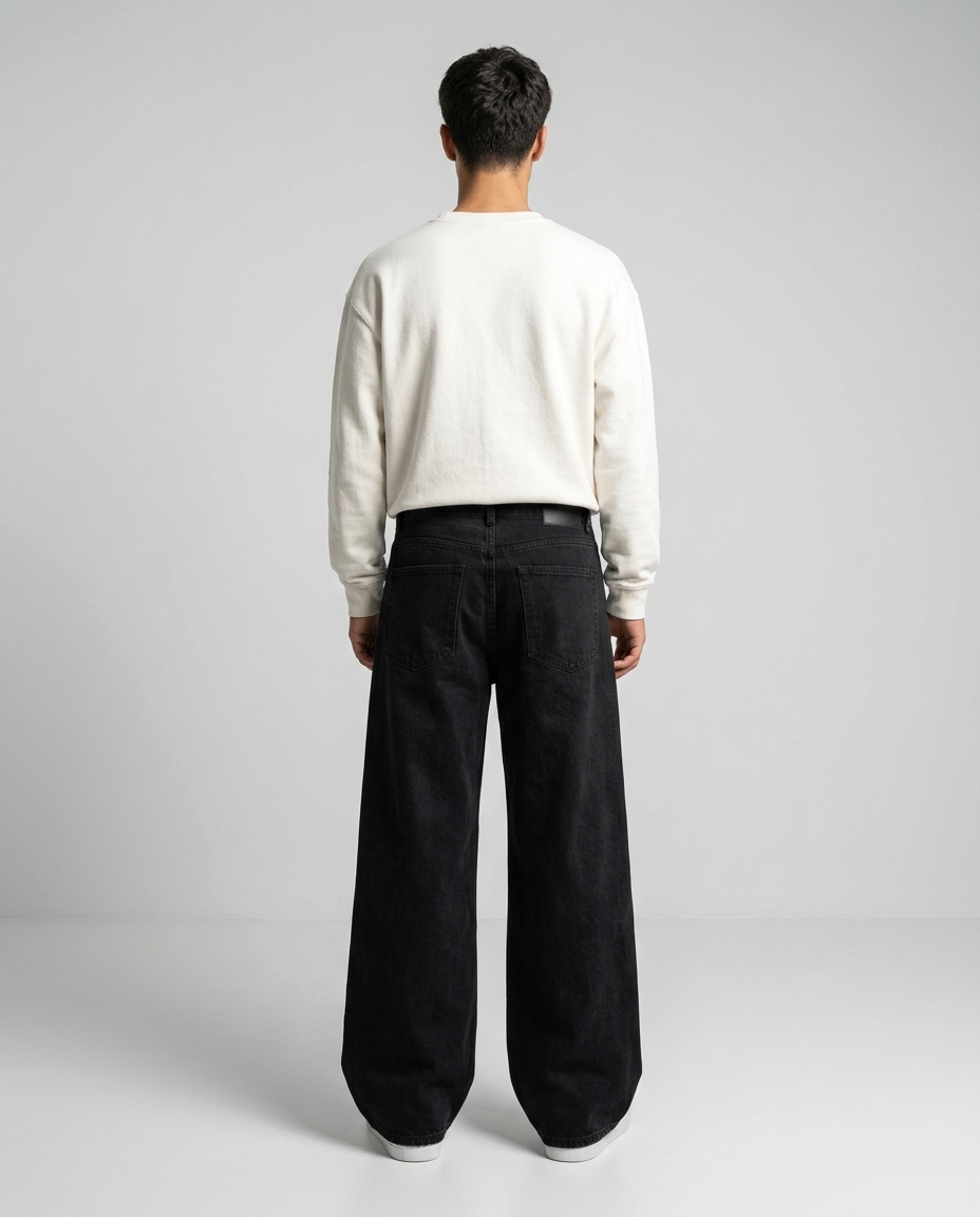 Black Palazzo Denim Pants for Men