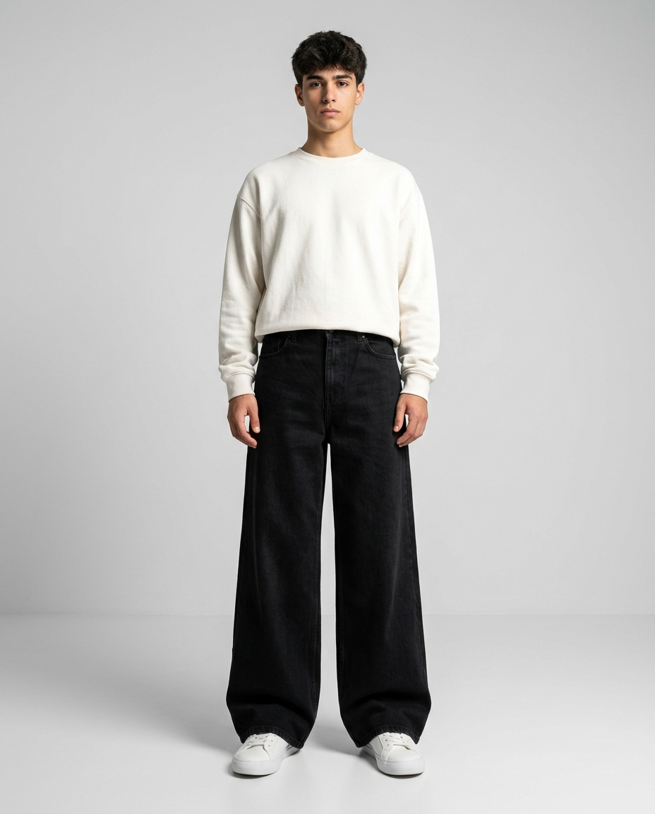 Black Palazzo Denim Pants for Men