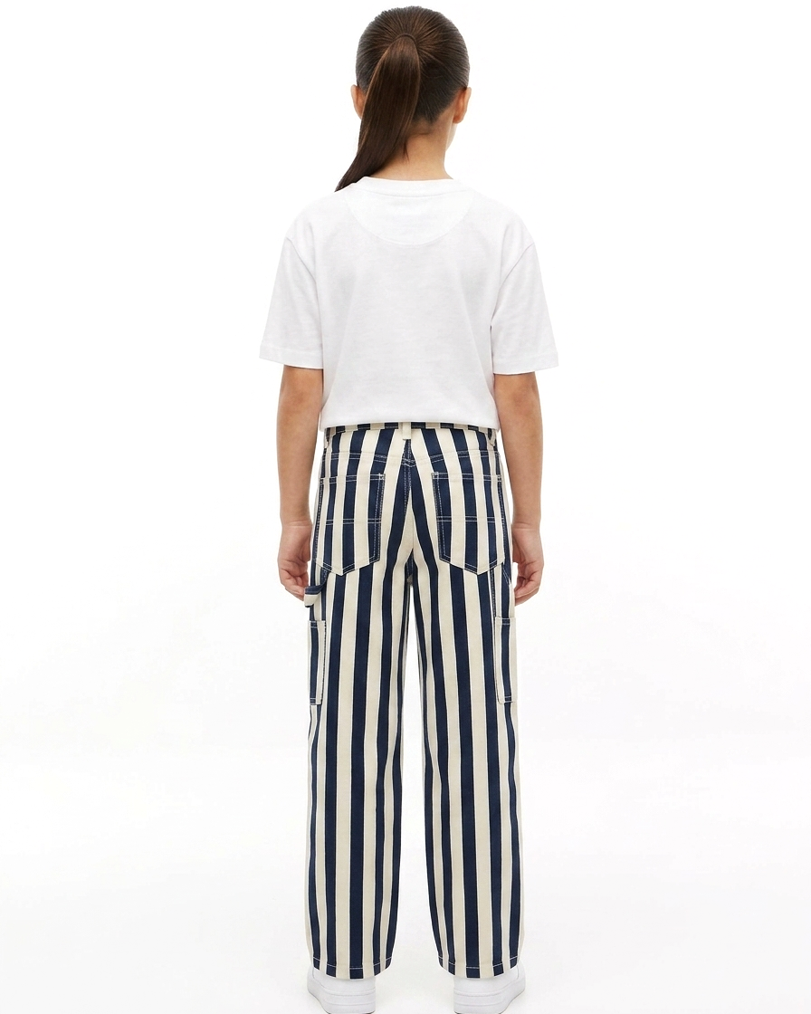 Navy White Striped Wide Leg Jeans