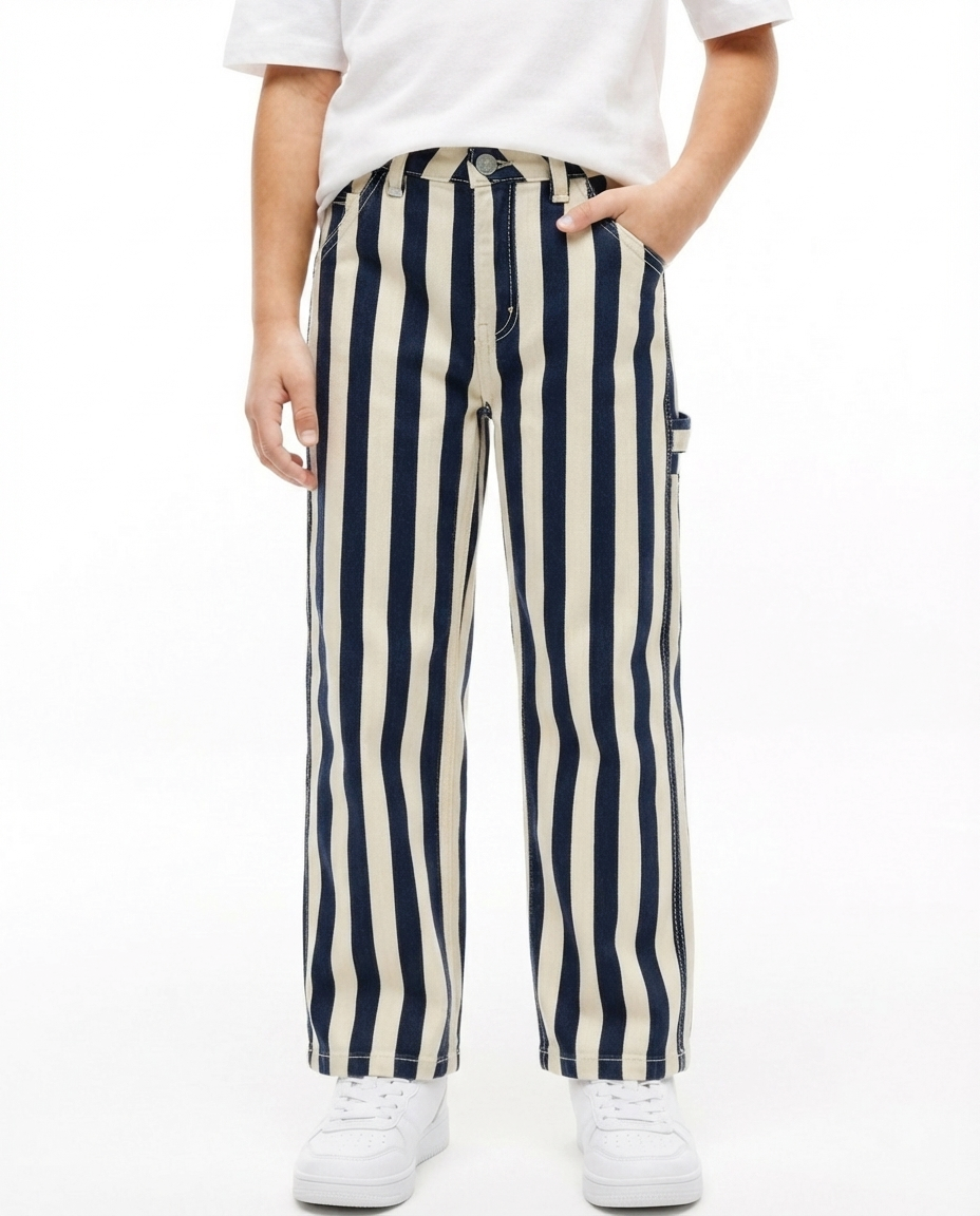 Navy White Striped Wide Leg Jeans
