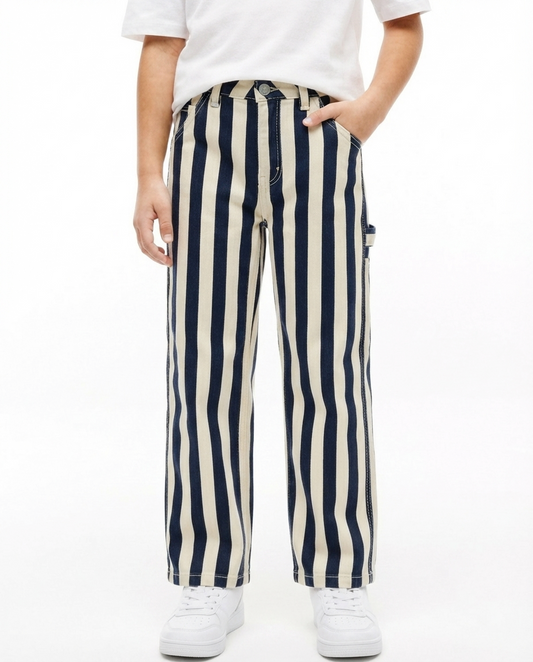 Navy White Striped Wide Leg Jeans