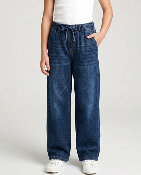 Wide Leg Jeans with Drawstring Elastic Waist