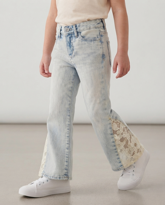 Light-wash Blue Flare Jeans with Lace