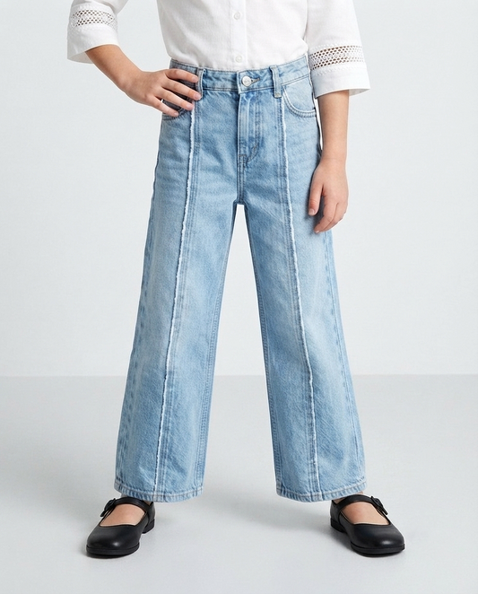 Light Wash Wide Leg Frayed Jeans