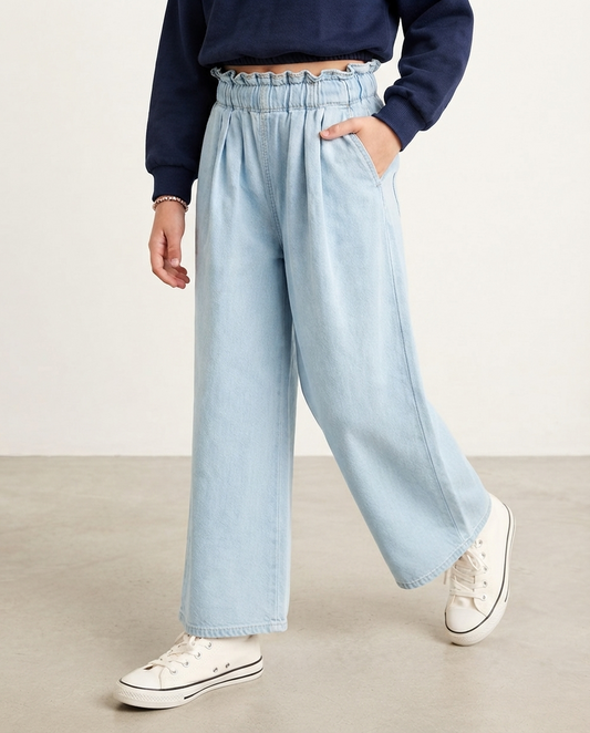 Light Wash Pleated Palazzo Denim
