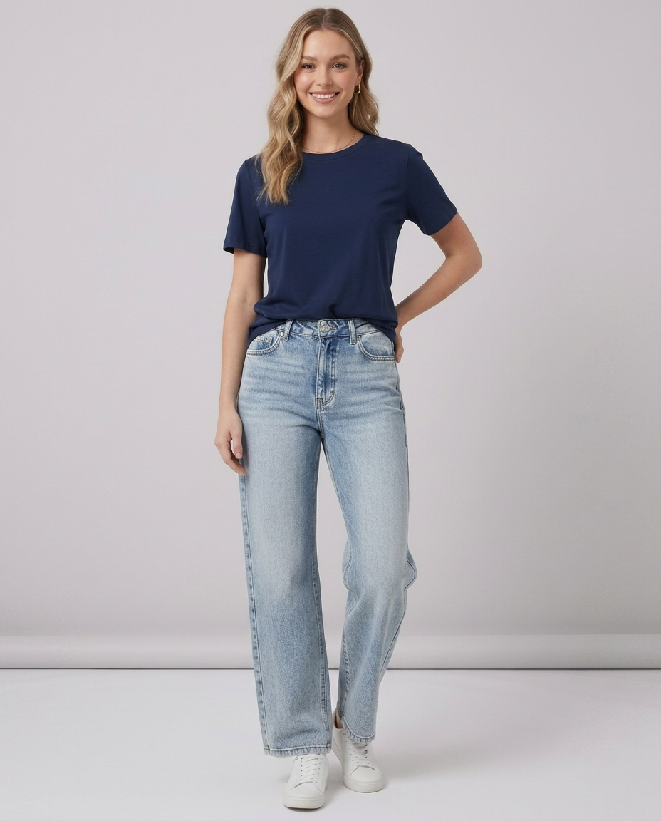 Light Wash Blue Straight-Leg Jeans