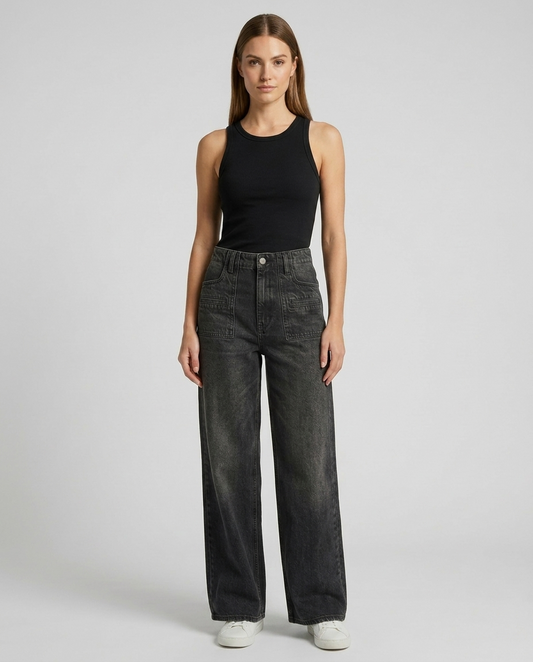 Women's Loose Fit Dark Grey Jeans